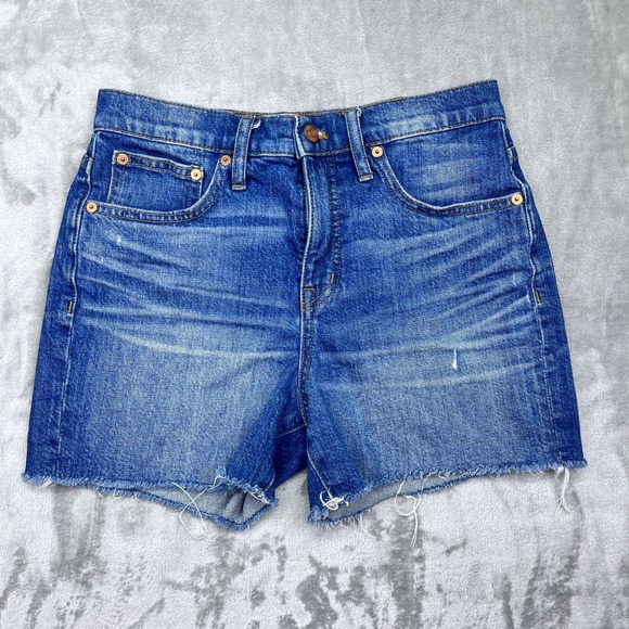 Madewell Denim High Rise Mom Shorts Distressed Frayed Hem Casual Summer Sz 26 - Picture 1 of 9